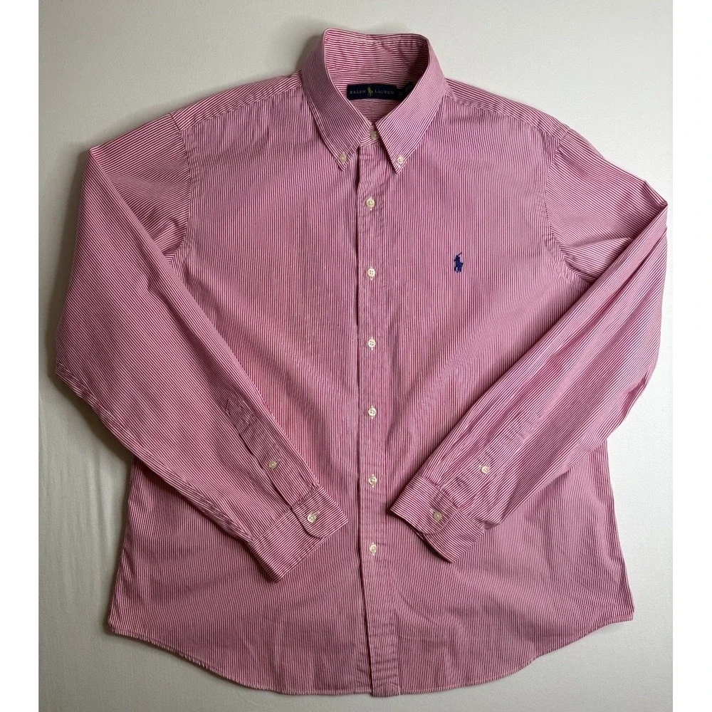 Polo Ralph Lauren Striped Button Down Shirt Red White Size XL Long Sleeve Preppy